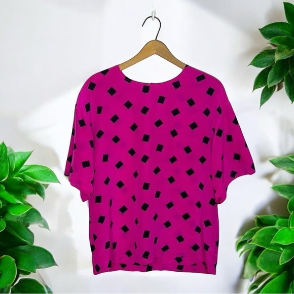 Vintage 1980s 100% Silk Eleanor Brenner Geometric Pattern Button Back Blouse - Picture 9 of 9